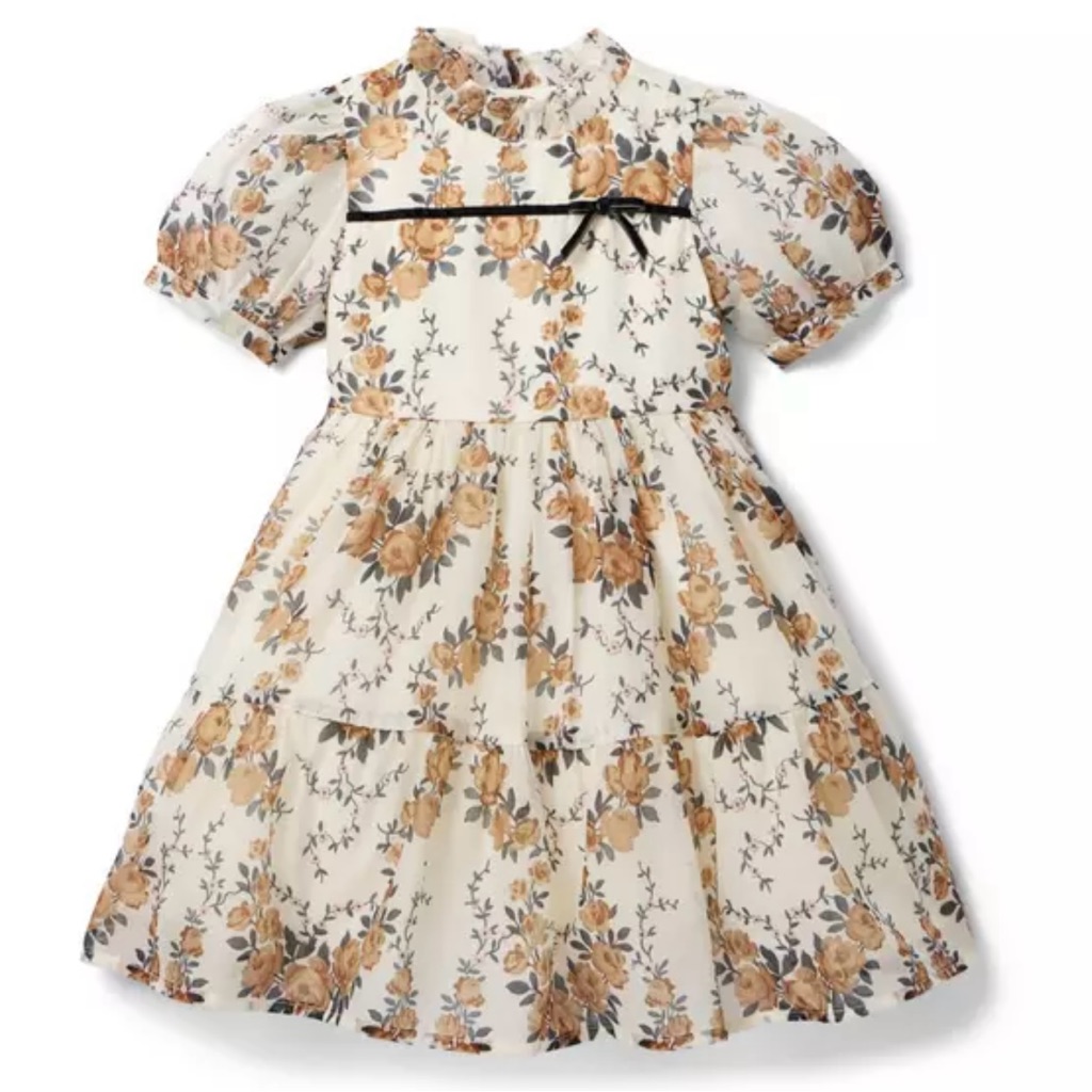 Janie And Jack Floral Organza Dress With Velvet Bow | Girls Size 10
